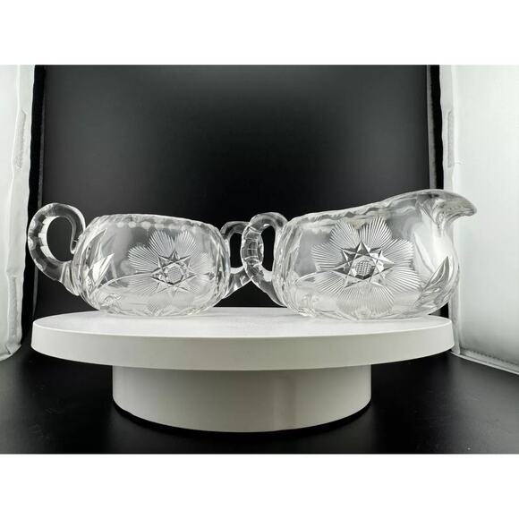 Crystal Star of David Pattern Creamer and Sugar Bowl Set - Picture 1 of 10